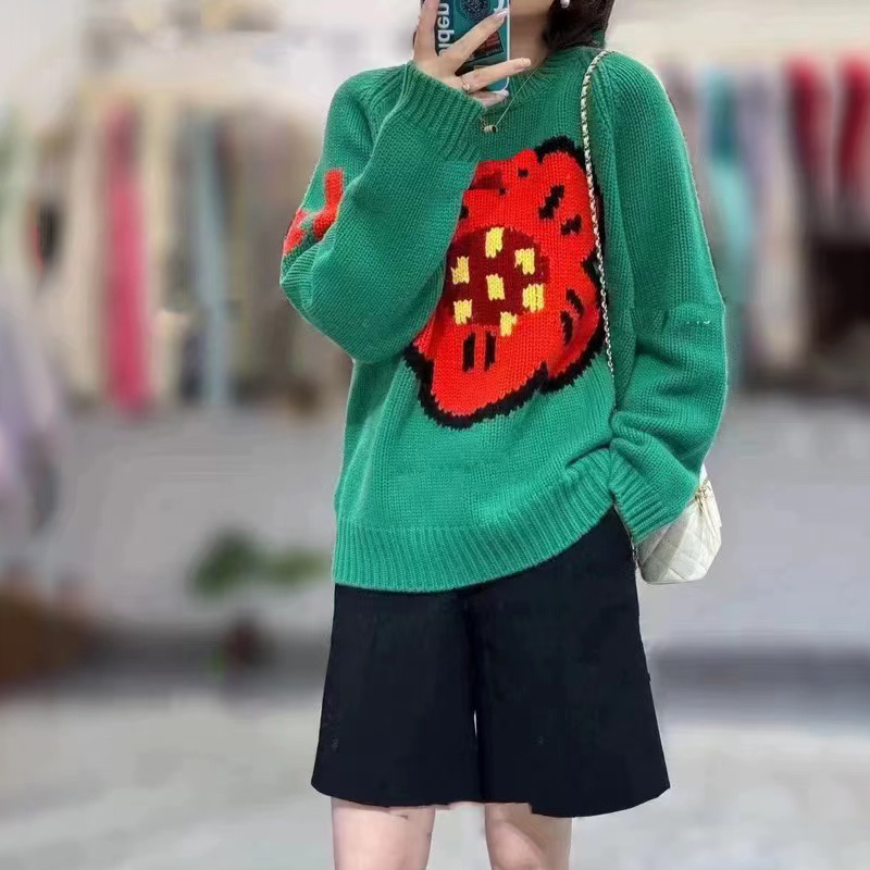 Streetwear Brand With Flowers - Maglione da donna in puro cashmere